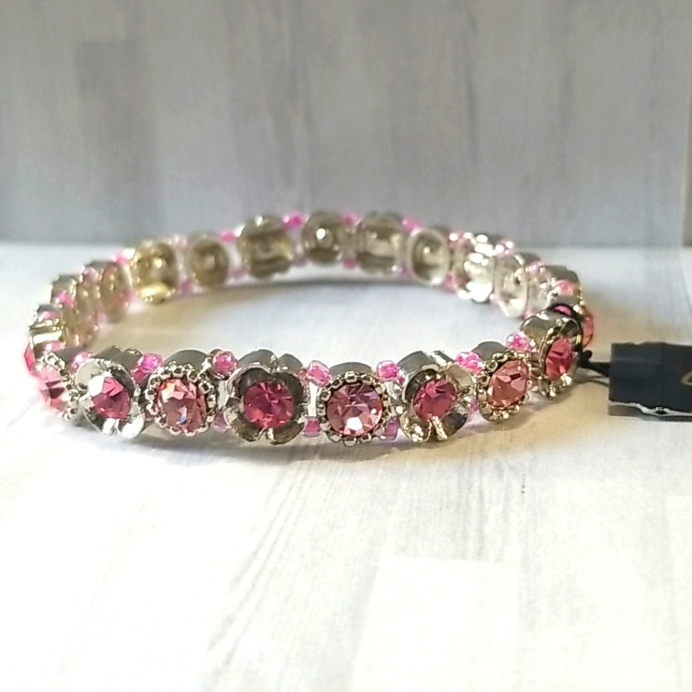 Cookie Lee silver and pink crystal glam bracelet-rose NWT